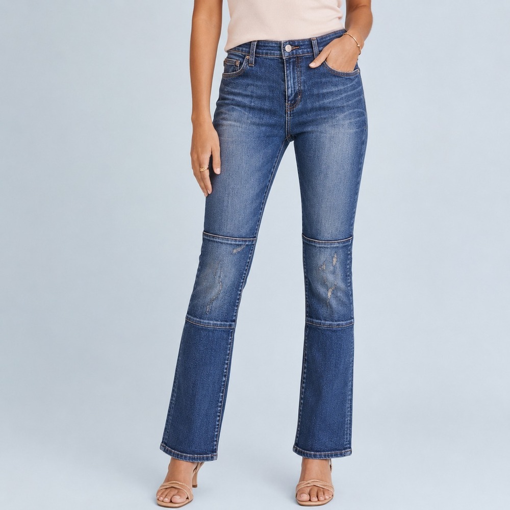 Pilcro Parallel Jeans Womens 28 Blue Knee Patch‎ Straight Leg Anthropologie Boho